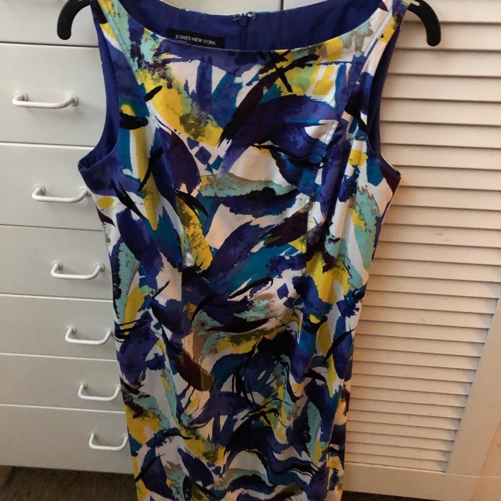 Jones New York Shift Dress with Vibrant blue yellow black purple green colors